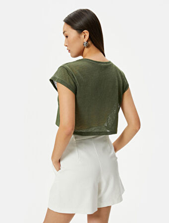 Crop Tişört Kısa Kollu Slim Fit Bisiklet Yaka