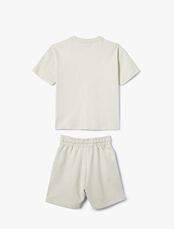 2'li Basic Tişört Şort Seti Baskı Detaylı