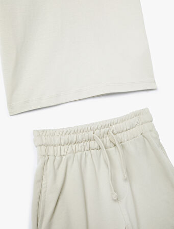 2'li Basic Tişört Şort Seti Baskı Detaylı