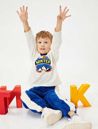 Sweatshirt Kış Temalı Baskılı Uzun Kollu Bisiklet Yaka 