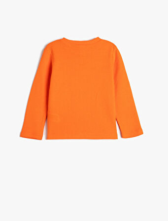 Tişört Uzun Kollu Bisiklet Yaka Dokulu Slogan Baskı Detaylı Pamuklu 