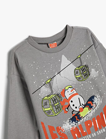 Tişört Uzun Kollu Bisiklet Yaka Kış Temalı Pamuklu 