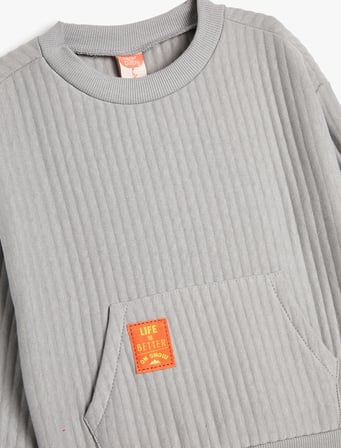 Kapşonlu Basic Sweatshirt Dokulu Kanguru Cepli