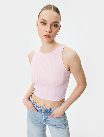 Crop Atlet Kolsuz Halter Yaka Dokulu