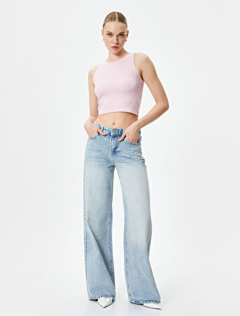 Crop Atlet Kolsuz Halter Yaka Dokulu