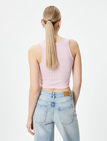 Crop Atlet Kolsuz Halter Yaka Dokulu