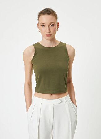 Koton Gömlek Yaka Haki Kadın T-Shirt 4SAK10102EK