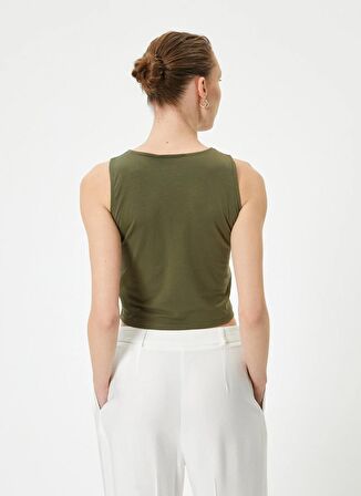 Koton Gömlek Yaka Haki Kadın T-Shirt 4SAK10102EK