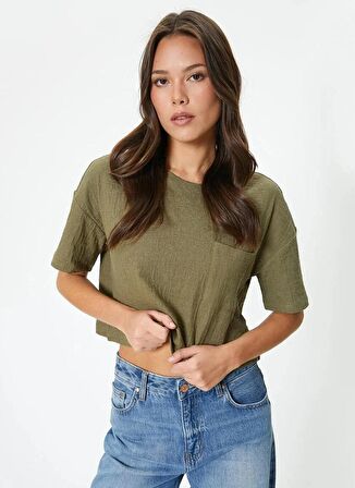Koton Bisiklet Yaka Yağ Yeşili Kadın T-Shirt 4SAK50132EK
