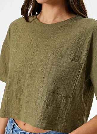 Koton Bisiklet Yaka Yağ Yeşili Kadın T-Shirt 4SAK50132EK