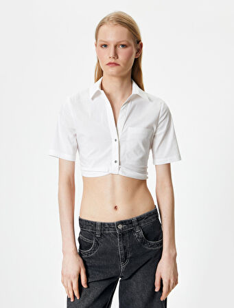 Crop Gömlek Kısa Kollu Cep Detaylı