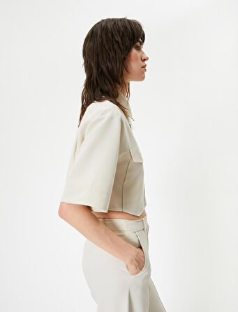 Crop Gömlek Cepli Kısa Kollu Modal Karışımlı