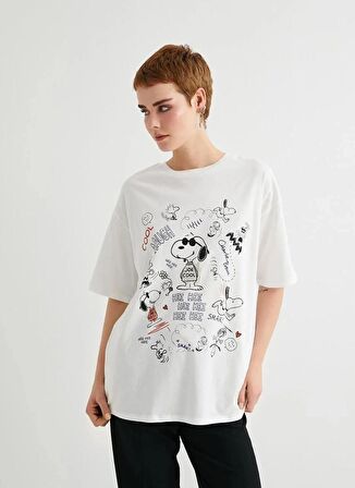 Koton U Yaka Ekru Kadın T-Shirt 4SAL10201IK