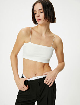 Basic Crop Atlet İnce Askılı Ribanalı Pamuklu Slim Fit