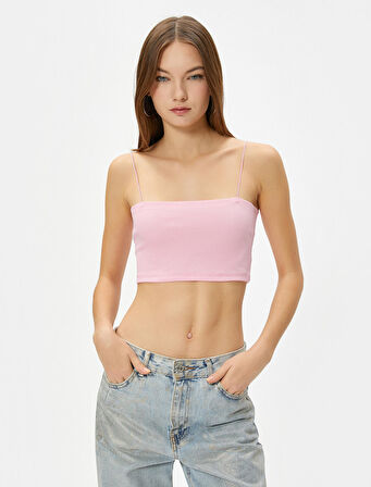 Basic Crop Atlet İnce Askılı Ribanalı Pamuklu Slim Fit