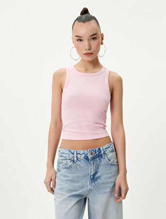 Basic Crop Atlet Bisiklet Yaka Pamuklu Ribanalı