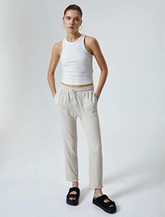 4SAL40022IK Koton Kadın Kanvas Pantolon BEJ