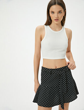 Puantiyeli Mini Şort Etek Kemer Detaylı Rahat Kalıp