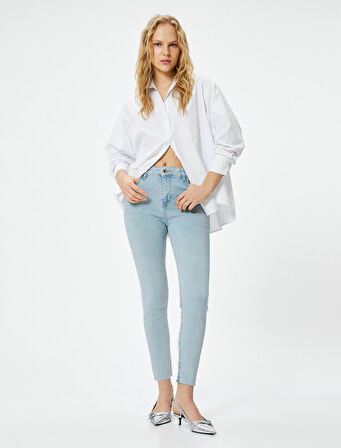 Dar Kesim Yüksek Bel Kot Pantolon Esnek Cepli Pamuklu - Carmen Skinny Jeans 