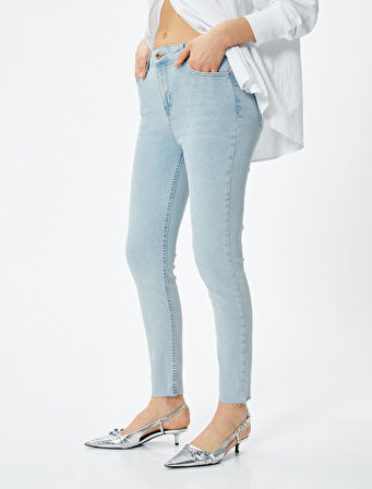 Dar Kesim Yüksek Bel Kot Pantolon Esnek Cepli Pamuklu - Carmen Skinny Jeans 