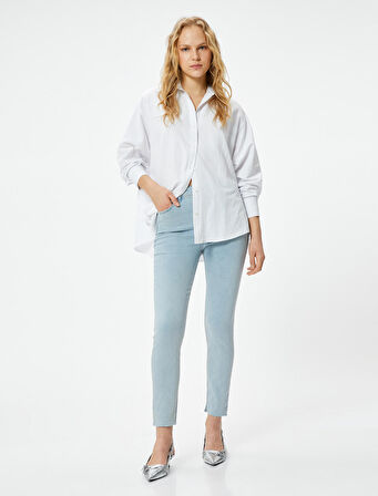 Dar Kesim Yüksek Bel Kot Pantolon Esnek Cepli Pamuklu - Carmen Skinny Jeans 