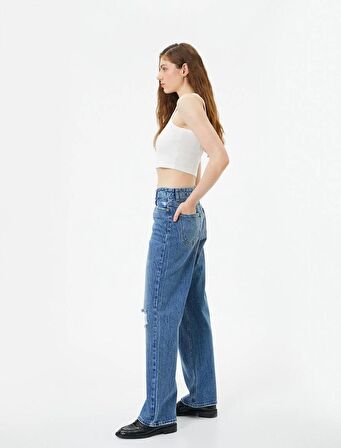4SAL40095MD Koton Kadın Jean Pantolon ORTA İNDİGO