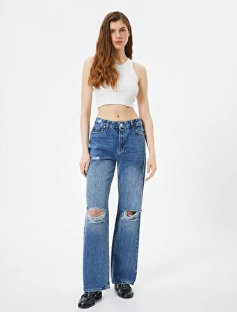 4SAL40095MD Koton Kadın Jean Pantolon ORTA İNDİGO