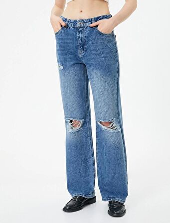 4SAL40095MD Koton Kadın Jean Pantolon ORTA İNDİGO