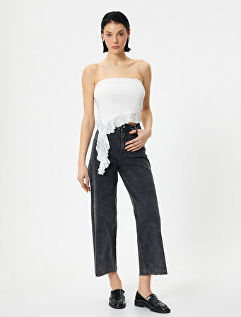 Geniş Kısa Paça Kot Pantolon Yüksek Bel - Sandra Jeans