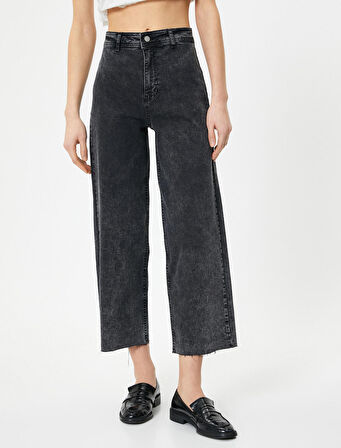 Geniş Kısa Paça Kot Pantolon Yüksek Bel - Sandra Jeans