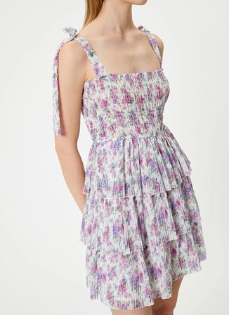 Koton Kare Yaka Lila Mini Kadın Elbise 4SAL80053IW