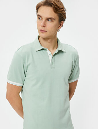 Polo Yaka Tişört Slim Fit Düğmeli Kısa Kollu