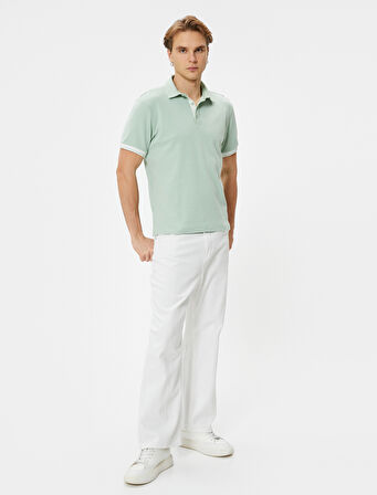 Polo Yaka Tişört Slim Fit Düğmeli Kısa Kollu