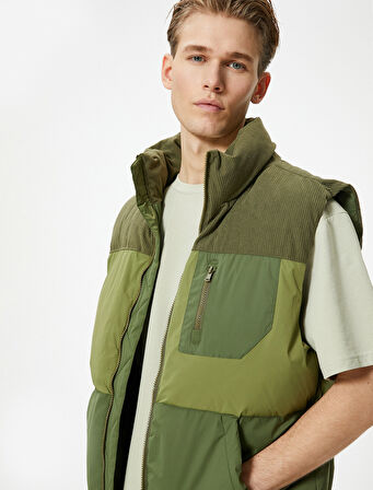 Şişme Yelek Dik Yaka Fermuarlı Çok Renkli Cep Detaylı