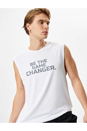 Sporcu Atleti Kolsuz Slogan Baskılı Bisiklet Yaka