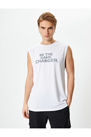 Sporcu Atleti Kolsuz Slogan Baskılı Bisiklet Yaka