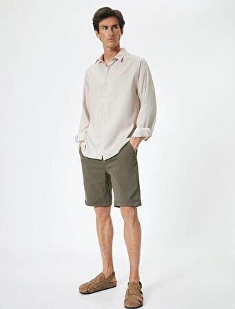 4SAM40064HW Koton Erkek Penye Şort HAKİ