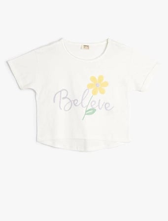 4SKG10223AK Koton Kız Çocuk T-shirt EKRU