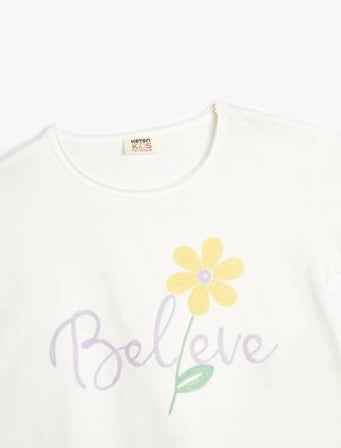 4SKG10223AK Koton Kız Çocuk T-shirt EKRU