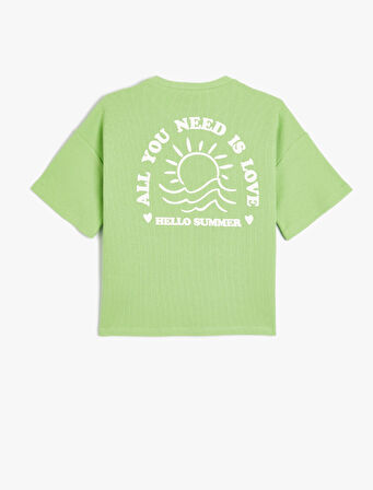 Tişört Yaz Baskılı Kısa Kollu Bisiklet Yaka Dokulu  Pamuklu