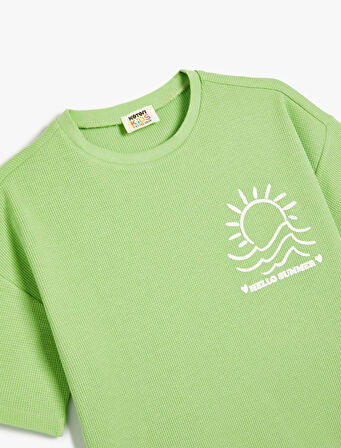 Tişört Yaz Baskılı Kısa Kollu Bisiklet Yaka Dokulu  Pamuklu