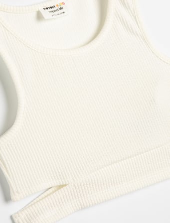 Basic Crop Atlet Kolsuz Pencere Detaylı Yuvarlak Yaka