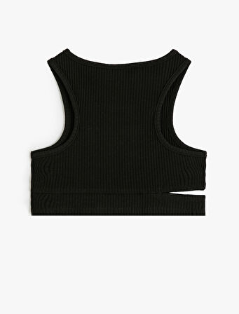 Basic Crop Atlet Kolsuz Pencere Detaylı Yuvarlak Yaka Pamuklu