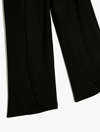 Basic Pantolon Geniş Paça Beli Lastikli Dokulu