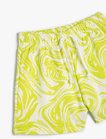 Şort Beli Bağlamalı Cepli Soyut Desenli 