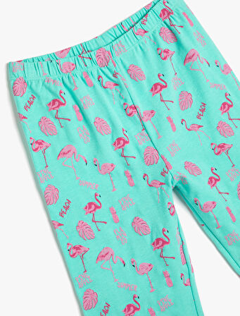 Kısa Tayt Flamingo Baskılı Beli Lastikli Pamuklu