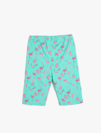 Kısa Tayt Flamingo Baskılı Beli Lastikli Pamuklu