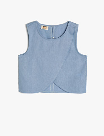 Keten Bluz Asimetrik Kesim Yuvarlak Yaka