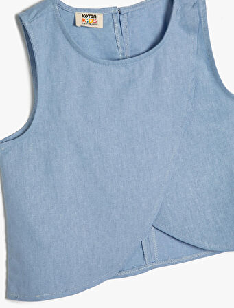 Keten Bluz Asimetrik Kesim Yuvarlak Yaka