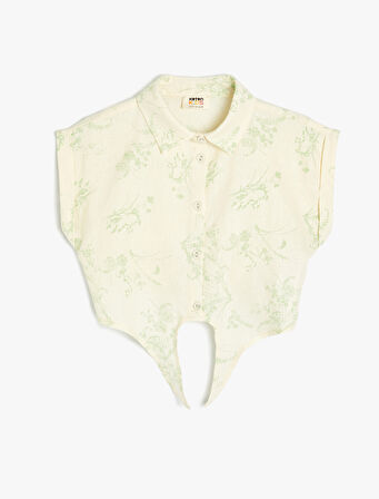 Gömlek Kısa Kollu Önü Bağlamalı Cepli Keten Karışımlı